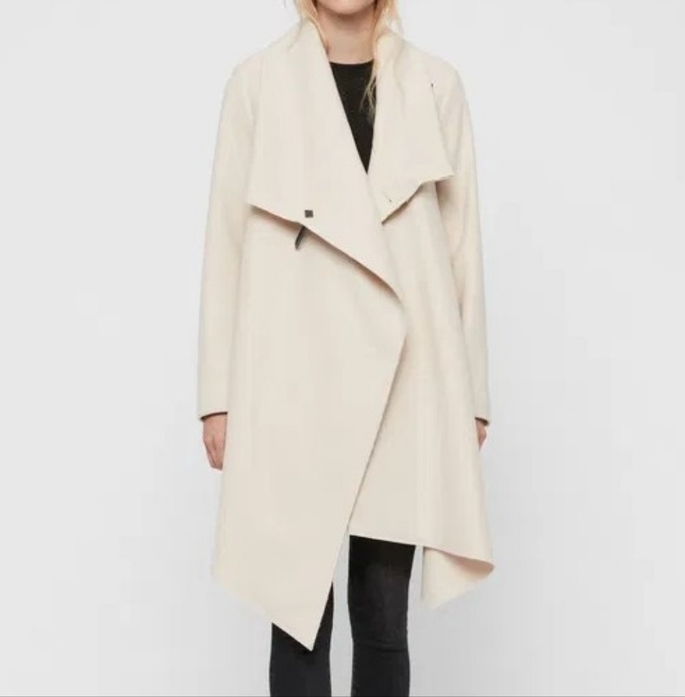 ALLSAINTS City Monument Cream Italian Wool Blend Asymmwtrical Coat size 6 US